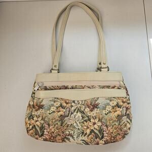 Floral Tapestry Shoulder Bag Purse Vintage Style Handbag Granny Grandma Cottage